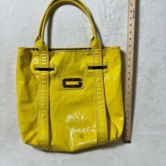 GUESS Large Tote Bag Bright Shiny Yellow with a Slight Water Stain - Fashionable - Picture 2 of 16